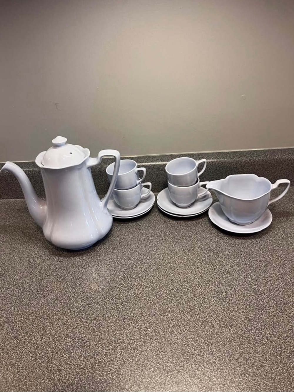 White Porcelain Coffee Service Set - Elegant Teapot, Cups, Saucers & Creamer